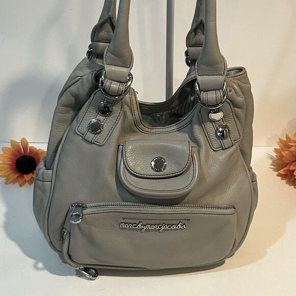 Marc by Marc Jacobs Elegant Gray Leather hobo Handbag hobo shoulder bag - Picture 5 of 12